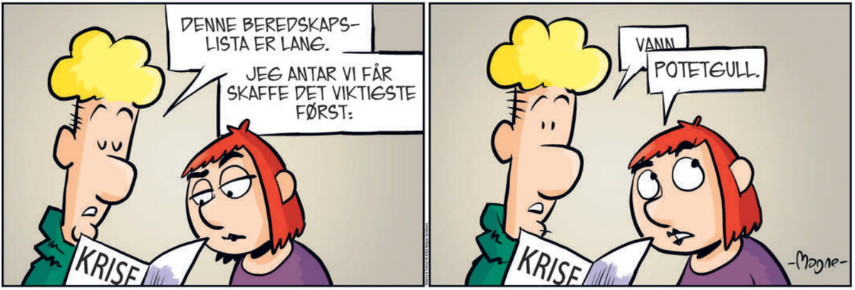 Blanca og Timian - teikneserie om eigenberedskap - Klikk for stort bilete